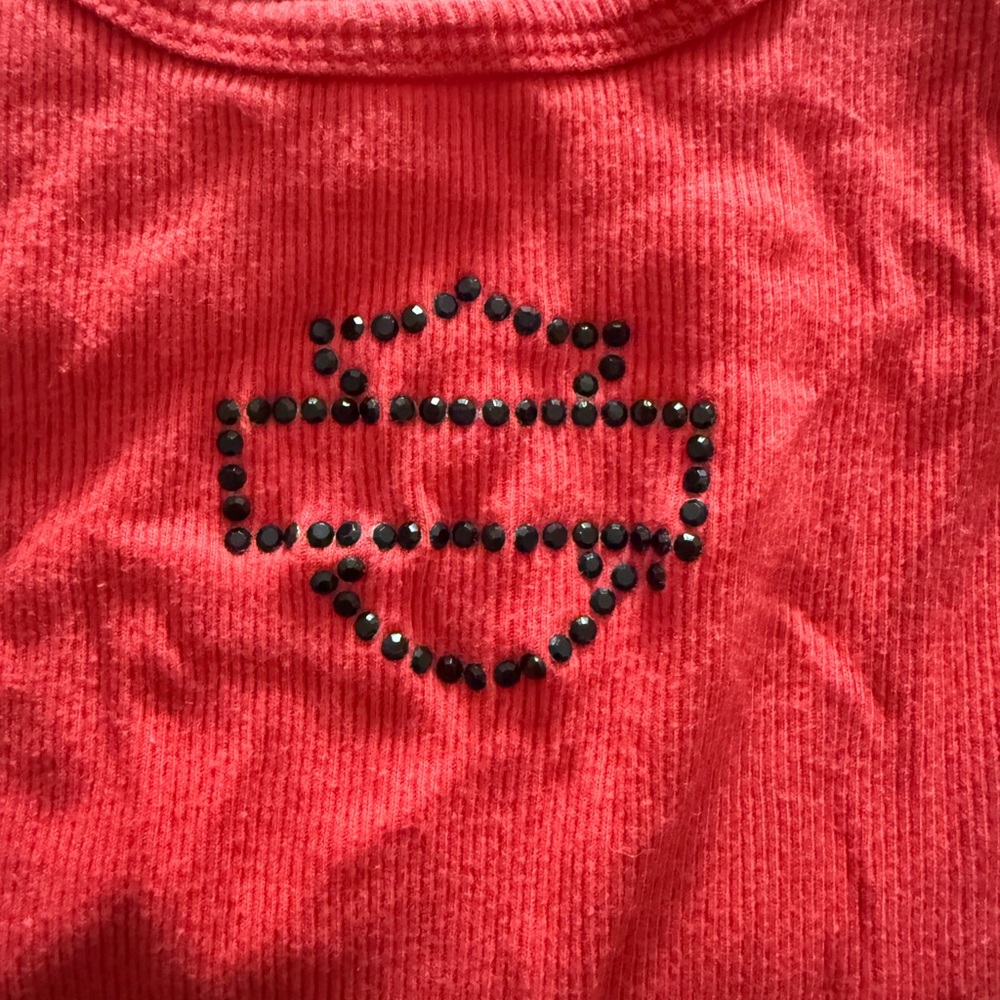 Harley-Davidson red  woman's tank top with Black rhinestones Detailing size S